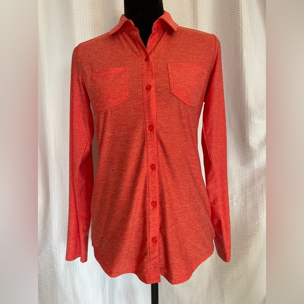 Eddie Bauer orange button-down long sleeve athletic blouse size XS